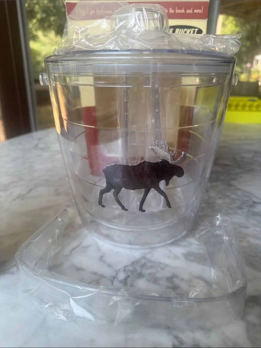 Tervis Tumbler ice bucket & tongs, with moose design, vintage in box, NWT